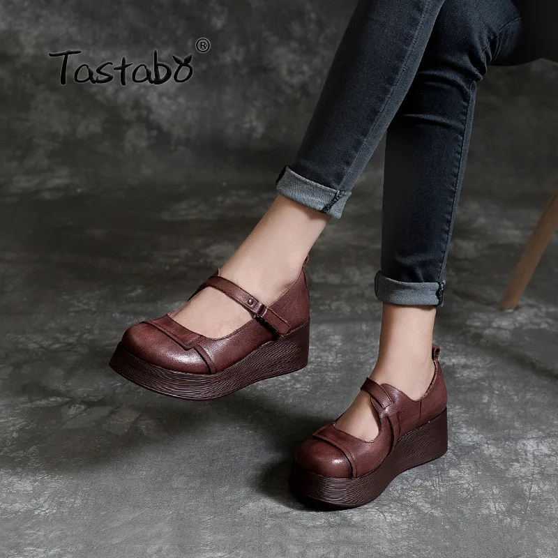 Taguabo/ г. женская обувь из натуральной кожи простая повседневная обувь коричневого и желтого цвета на толстой подошве, Размеры 35-40, S1941