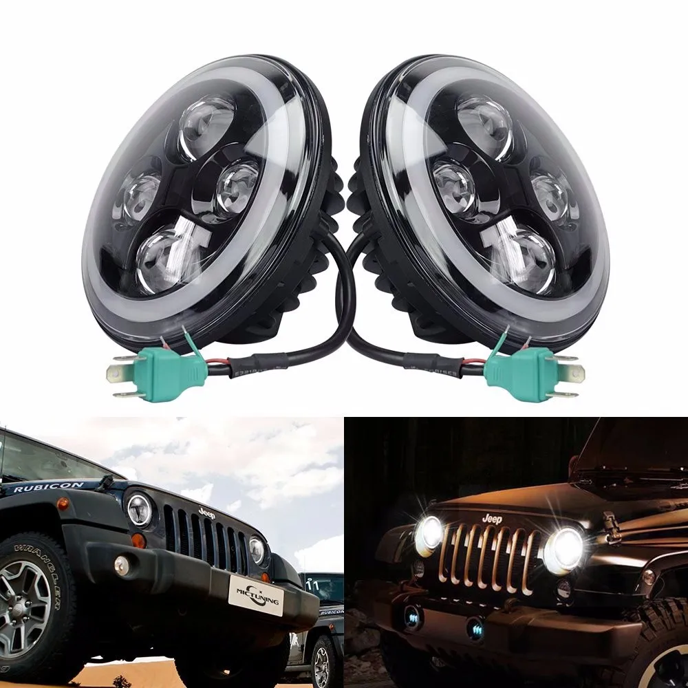 7 ''LED автомобиль мотоцикл DRL Туман светлый Ангел глаза IP67 для Harley Jeep Wrangler 7 дюймов круглые светодиодные фары 40 Вт