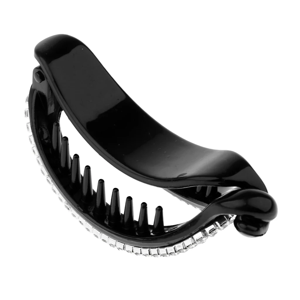 2pcs Women Lady Hollow Rhinestone Hair Banana Clip Ponytail Holder Clamp Crystal Hair Accessories Black Brown