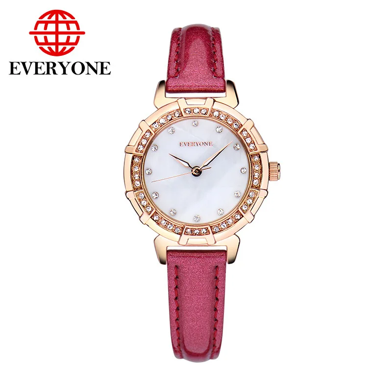 

Fashion Casual Brand Women's Genuine Leather Quartz Watches Luxury Rhinestone Shell Dial Wrist Watches For Women