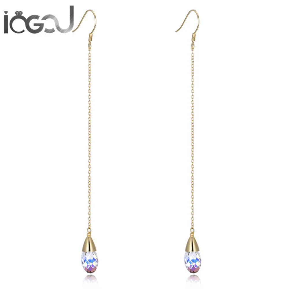 

IOGOU Long Pendant Hoop Earrings Rose Gold Color 925 Sterling Silver Crystal From Swarovski Wholesale Engagement Hoop Earring