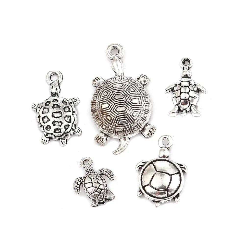DoreenBeads Мода цинковый сплав Ювелирное Украшение с морскими мотивами Подвески Морская Черепаха Животное античное серебро Смешанные 35x18 мм, 1 комплект(16 шт./компл