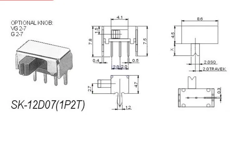 20 шт. прерыватель ВКЛ-ВЫКЛ мини-скользящий переключатель SK12D07VG3 3pin 1P2T 2 положения высокое качество тумблер Длина ручки: 3 мм