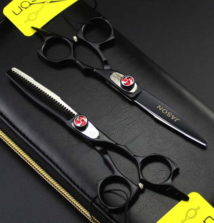 335 5.5'' Brand Jason TOP GRADE Black Hairdressing Scissors 440C Bang