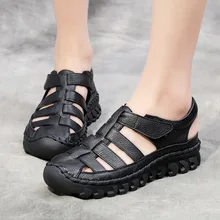 Genuine Leather Large Size Flat summer Sandals women Handmade comfortable Outdoor Sports Casual Sandals JINBEILE gktinoo woman genuine leather flat sandals summer shoes casual comfortable flower sandals women sandals big size