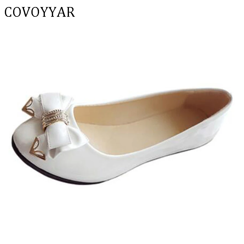 COVOYYAR/ г., весенняя женская обувь с бантом женские балетки на плоской подошве, повседневная обувь на низкой танкетке без шнуровки Милая Свадебная обувь, WFS418