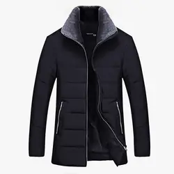 Мужская зимняя парка и куртки теплое утепленное пальто средней длины одежда с отложным воротником новая мужская однотонная ветрозащитная