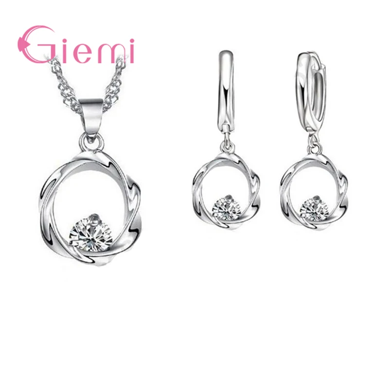 

Trendy 925 Sterling Silver Bridal Women Wedding Round Pendants Necklaces Earrings Jewelry Sets Romantic Gifts Wholesale