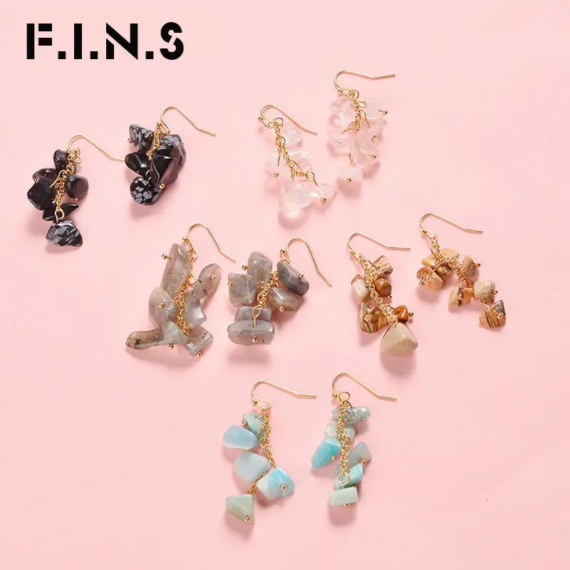 

F.I.N.S Bohemian Natural Stone Drop Earrings for Women Fashion Jewelry 2019 Irregular Stacked Hanging Dangle Earrings for Women
