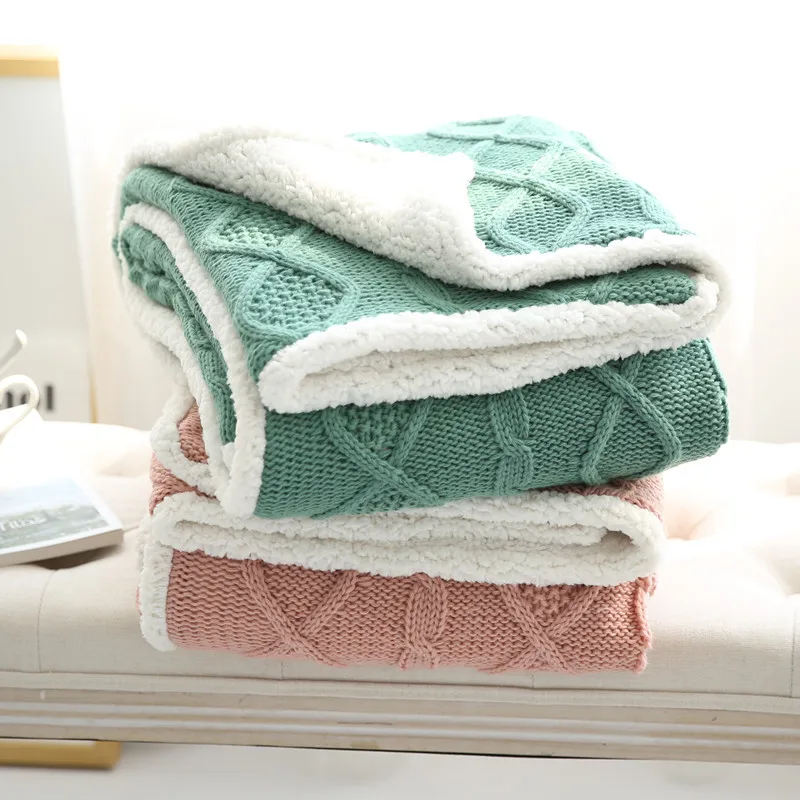 2018 Hot 100 Cotton High quality Sheep velvet Blankets Winter warmth Knitted wool blanket Sofa