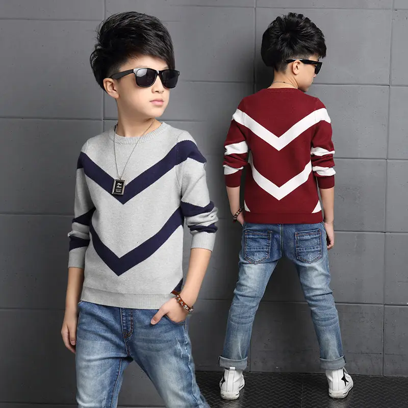 Boys Sweater O neck Warm Outerwear Red Gray Baby Boys Sweater V Pattern Autumn Winter Knitted