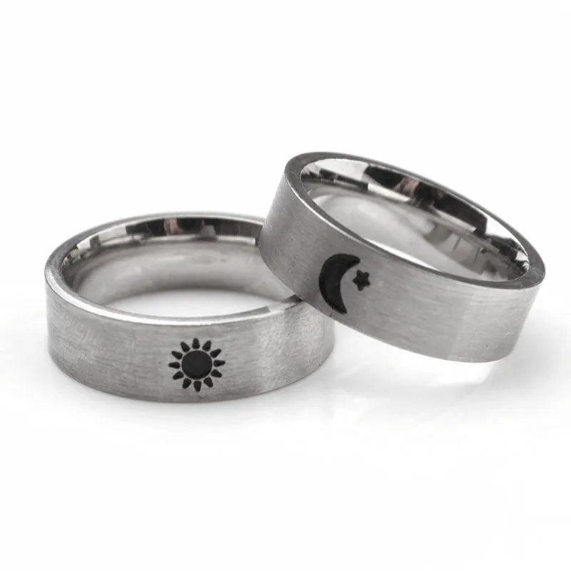 Sun And Moon Simple Ring Couples Rings Set For Him And Her Promise Rings For Stainless Steel Gift Lovers Rings