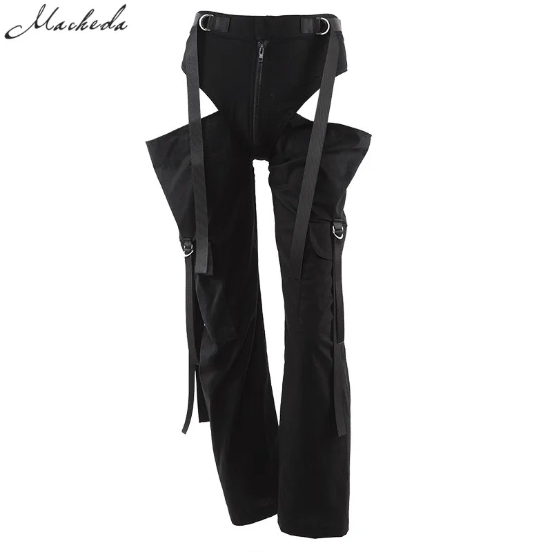 Macheda Женские чёрные шорты штаны на молнии с ленточками на высокой талии - Цвет: Черный