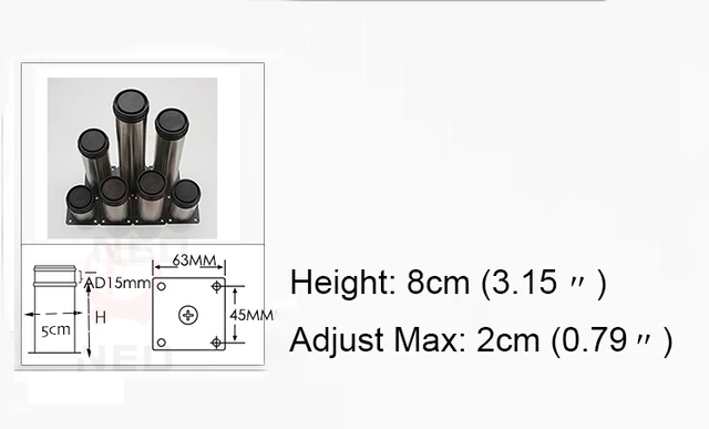 4PCS NAIERDI 5CM-30CM Furniture Adjustable Cabinet Legs Stainless Steel Table Sofa Bed Home Metal Foot With Screws Hardware 8CM Height