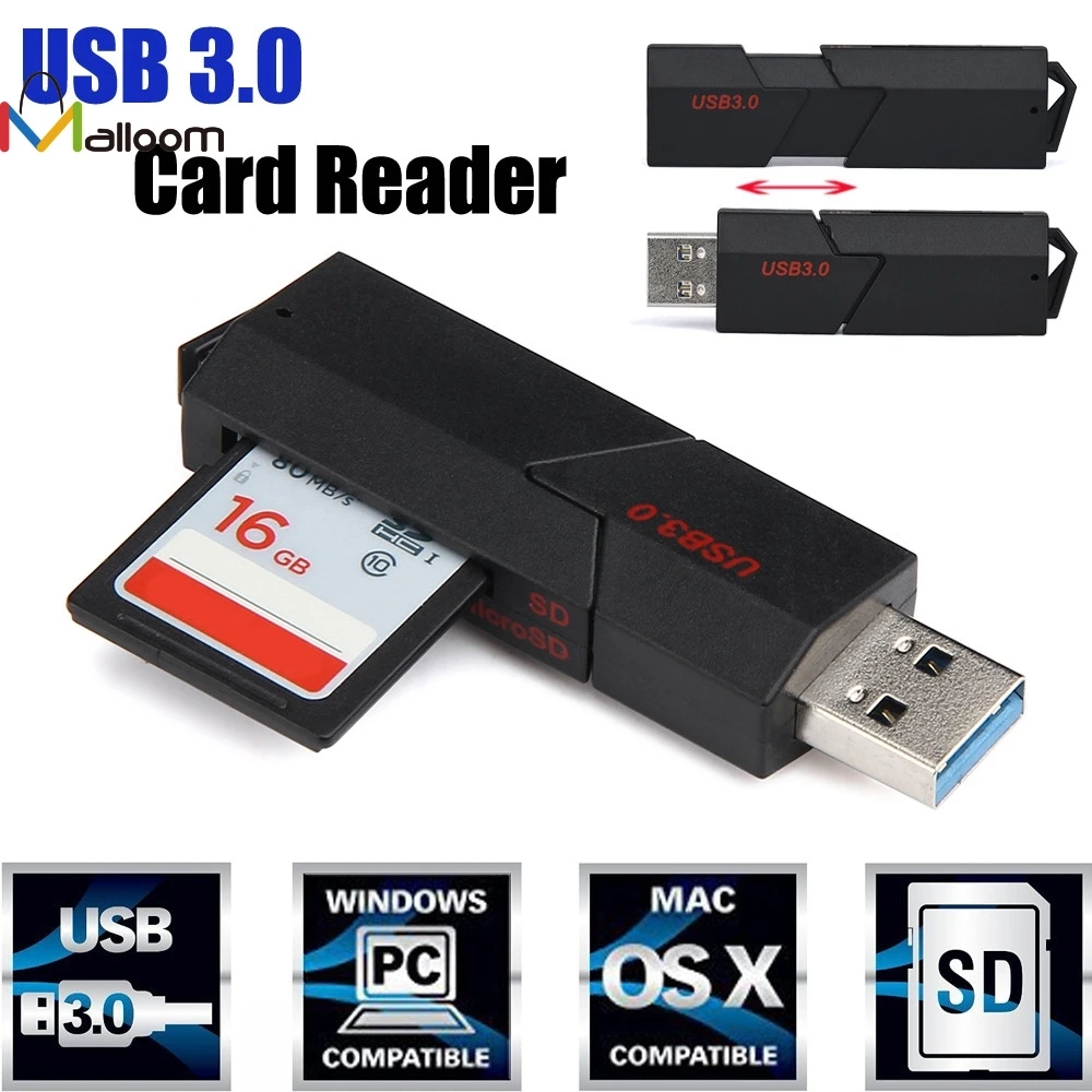 

Malloom 2018 Wholesale Price 2in1 USB 3.0 High Speed Card Reader For Micro SD SDXC T-Flash TF Memory Card Reader Adapter#22