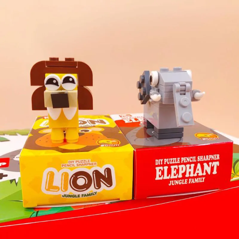 

4 Pcs/set Novelty Animal Elephant Lion Building Blocks Puzzle Plastic Pencil Sharpeners Writing Office School Stationery