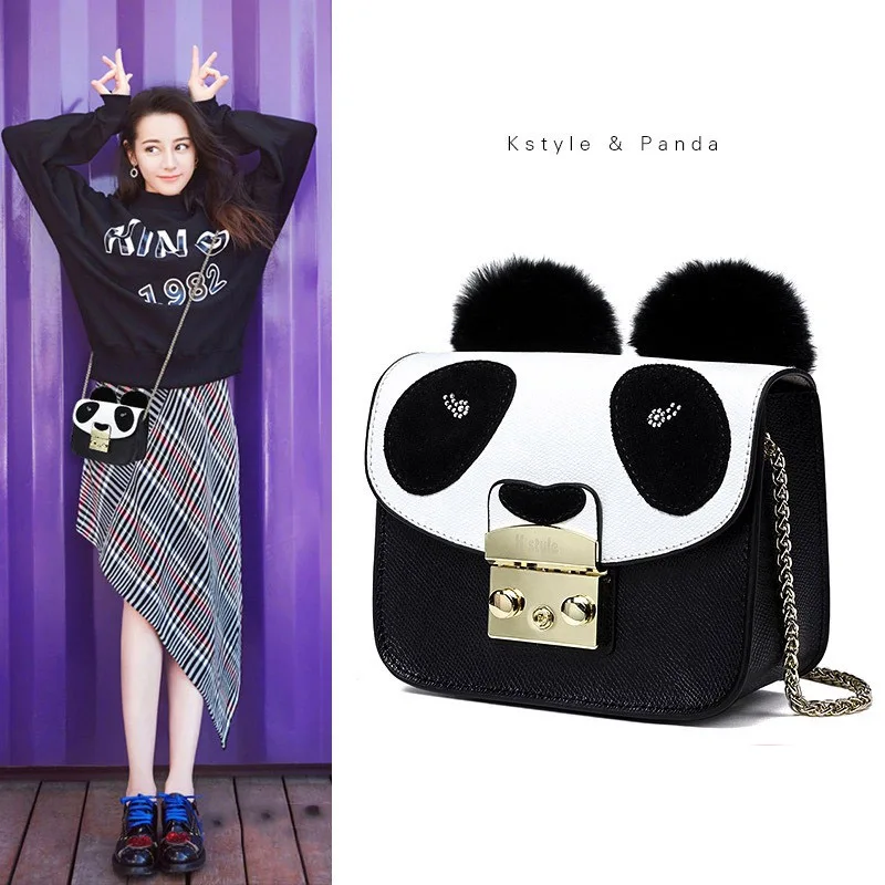 Cute Panda Small Bag Lock Closure Mini Genuine Leather Chain Bag Casual Small and Exquisite Crossbody bags for women bag