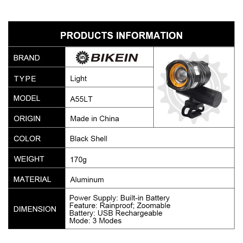 Велосипедный налобный фонарь BIKEIN перезаряжаемый через USB Аксессуары для