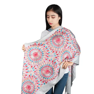 Новое поступление женский Вышитый цветочный шарф хиджаб обертывание одноцветные шали повязка на голову популярный хиджаб мусульманский платок покрывало 10 цветов - Цвет: gray