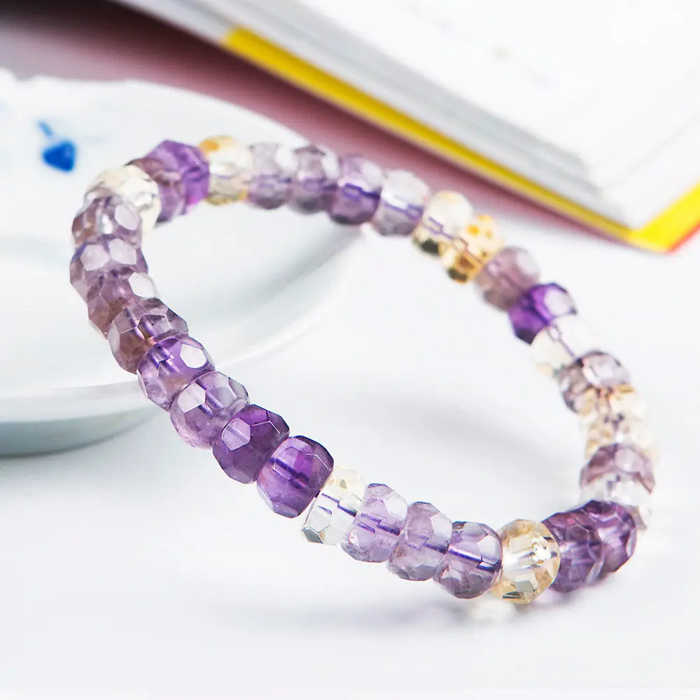 Настоящий природный Аметрин браслеты 9x6 мм для женщин леди AAAAA подарок талисманы желтый фиолетовый драгоценный камень стрейч кристалл браслеты