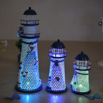 

Fairy Handmade Mediterranean Lighthouse Garden Figurines Modern luminous House Home Decoration Craft miniatura Decorative Gift
