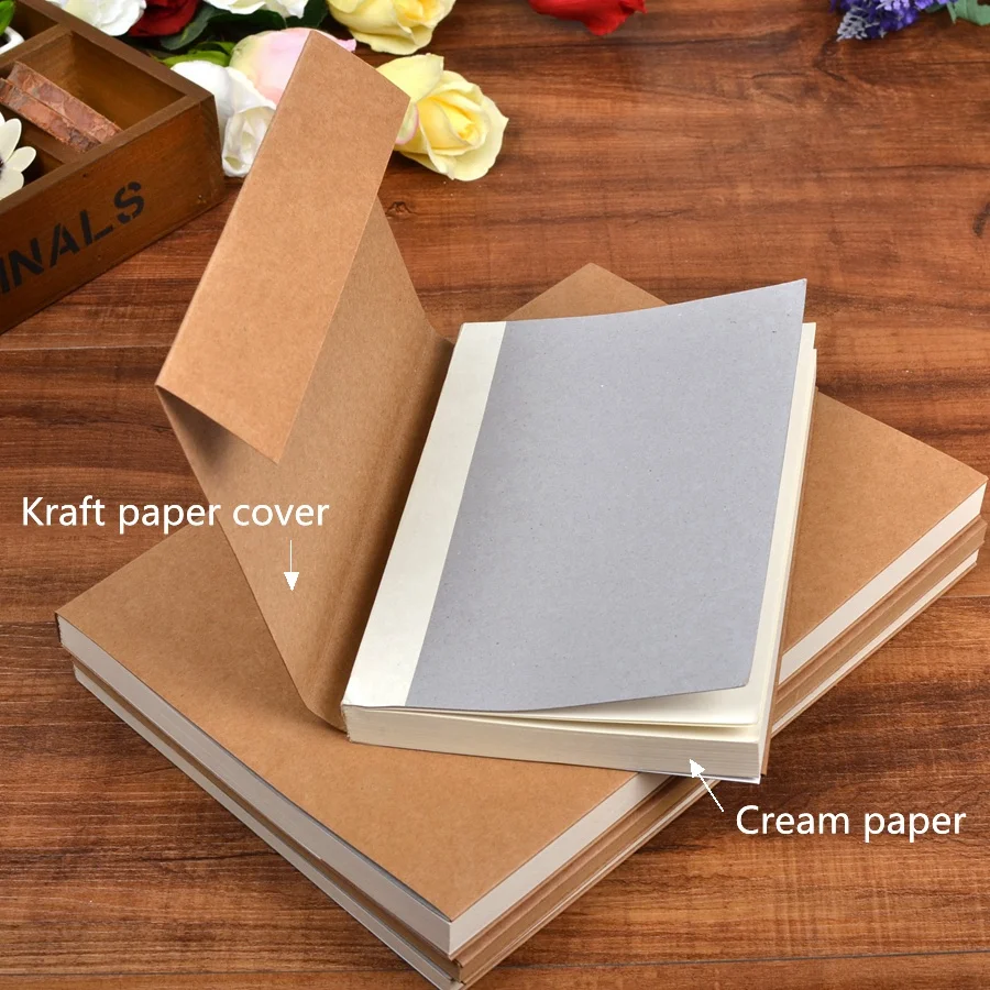 B5 B6 Kraft cover Notebook Blank pages plain paper 120 or 60 sheets can choose Journal school stationery 100gsm Kraft paper B5 B6 Kraft cover Notebook Blank pages plain paper 120 or 60 sheets can choose Journal school stationery 100gsm Kraft paper