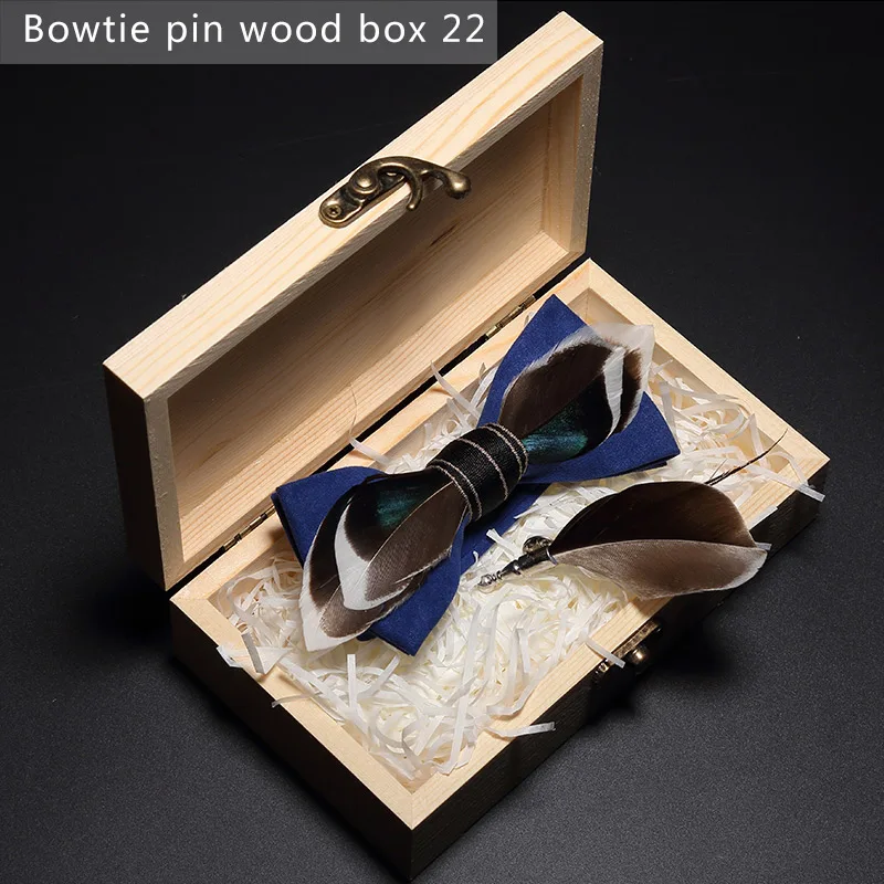 Bowtie pin woodbox22 JEMYGINS, дизайн, галстук-бабочка, перо, бант, изысканная ручная работа, Мужская брошь для галстука-бабочки, деревянная булавка, подарочный набор, Свадебная вечеринка - Цвет: Bowtie pin woodbox22