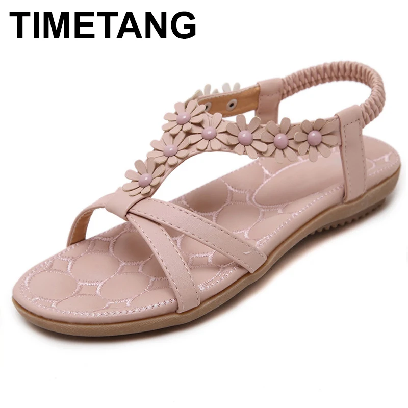 TIMETANG صغيرة الزهور الصيف الصنادل المرأة بوهيميا الشاطئ أحذية امرأة مريحة مسطحة القاع السيدات أحذية زائد حجم 35-41