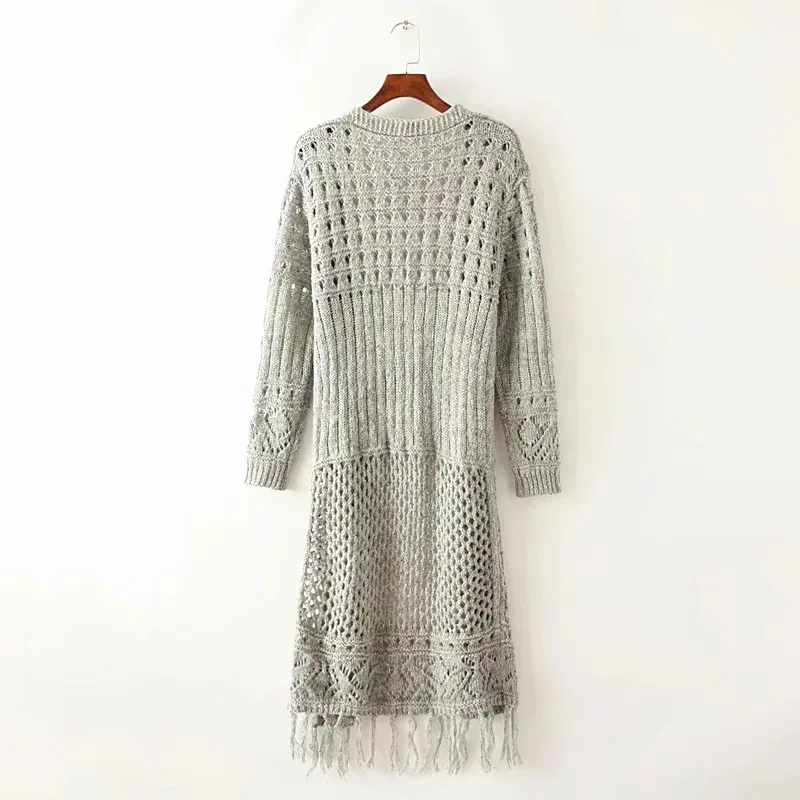 Everkaki Boho с кисточками, однотонный вязаный кардиган, свитер для женщин, выдалбливают Длинные кардиганы, пальто, теплые женские, Осень-зима, Новинка