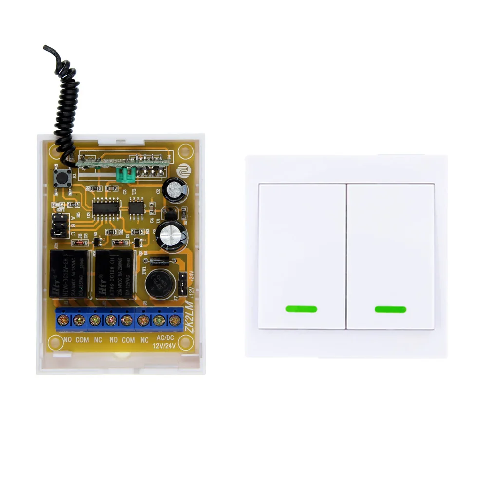 

2 IN 1 DC 12V 24V 2 CH 2CH RF Wireless Remote Control Switch System Receiver +86 Wall Panel Transmitter