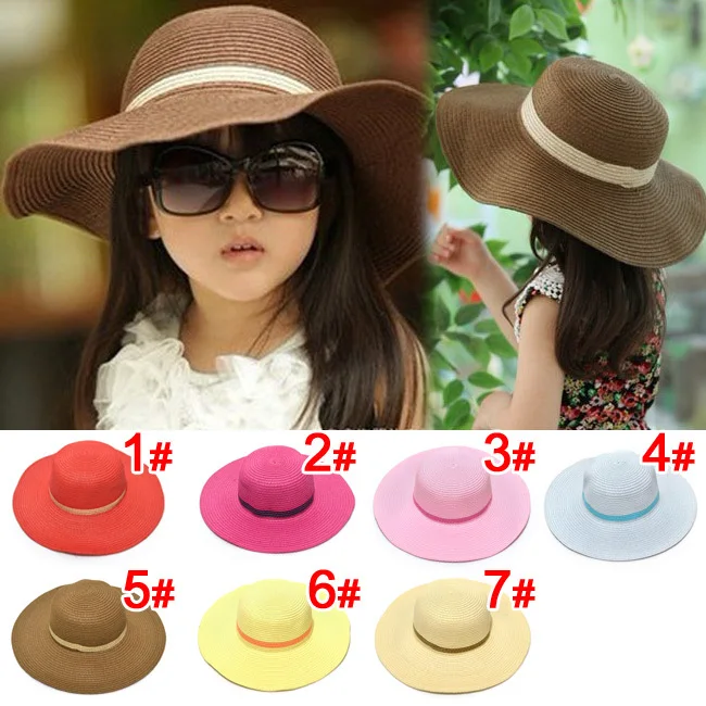 2014-wholesale-7-colors-summer-children-solid-simple-elegant-large-brimmed-straw-hat-baby-girls-beach-hats-sun-hat-10-pcs-lot