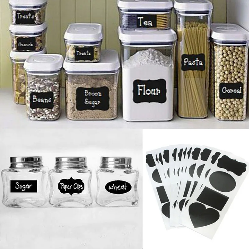 48PCS/Set Blackboard Sticker Craft Kitchen Jar Organizer Labels Chalkboard Chalk 