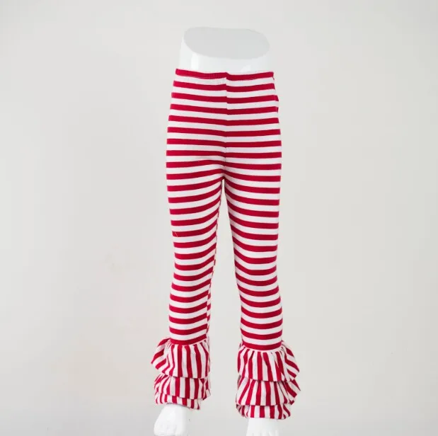 Рождественская одежда детские летние леггинсы из хлопка повседневные штаны для маленьких девочек детские штаны в красную полоску, тройная оборка