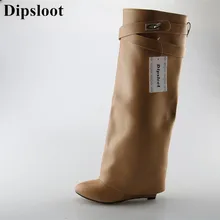 Лидер продаж Для женщин сапоги кожа клин Сапоги и ботинки для девочек знаменитостей ботинки с высоким голенищем Сапоги для верховой езды на молнии без шнуровки рыцарские сапоги