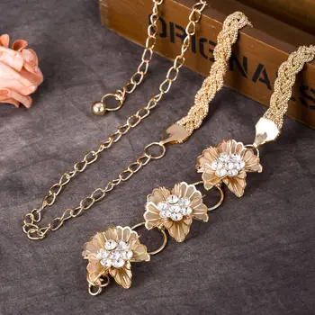 

2019 Women's Lady Fashion Metal Floral Long High Waist Metal Chain Style Belt Body Chain Belts for Women Luxury