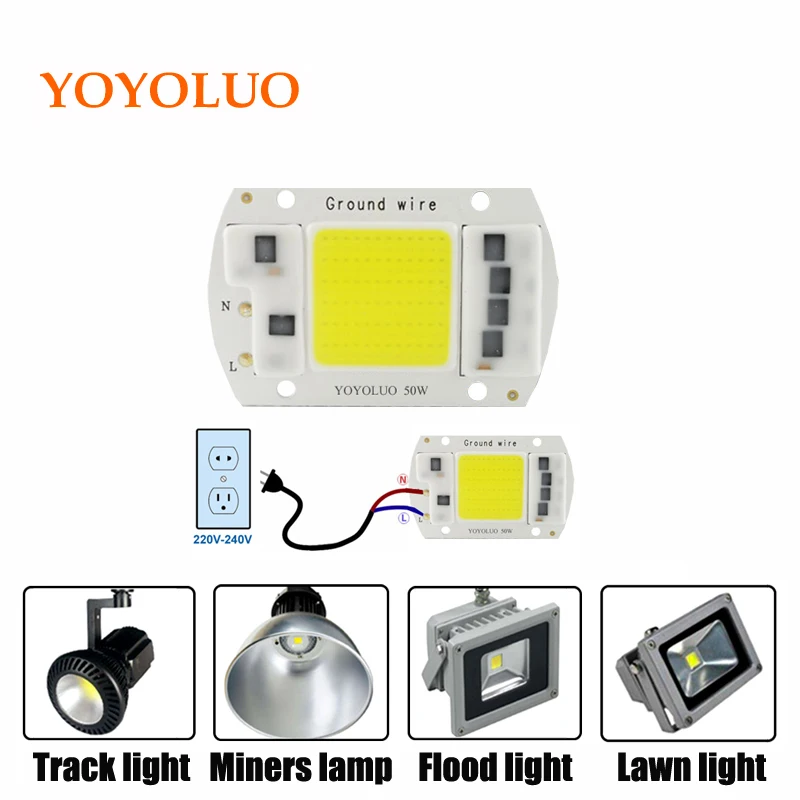 

[YOYOLUO] AC220V LED COB Chip 50W 30W 20W 15W 5W free Driver Smart IC LED Bulb Lamp For Spotlight down light DIY replacement