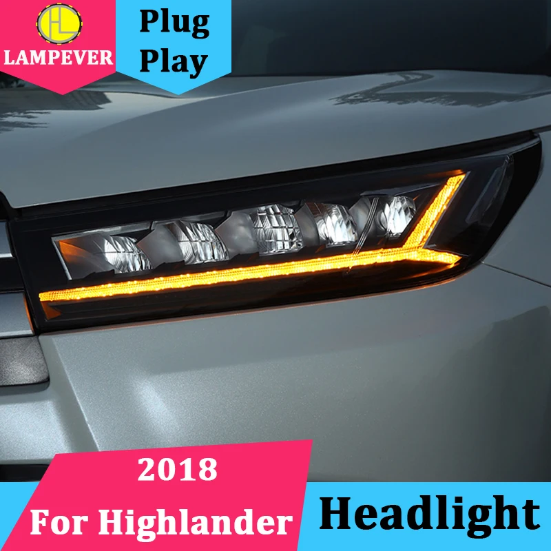 Автомобиль Стайлинг для фары Toyota Highlander Kluger DRL ближнего света дальний свет динамический сигнал поворота все светодиодный фар