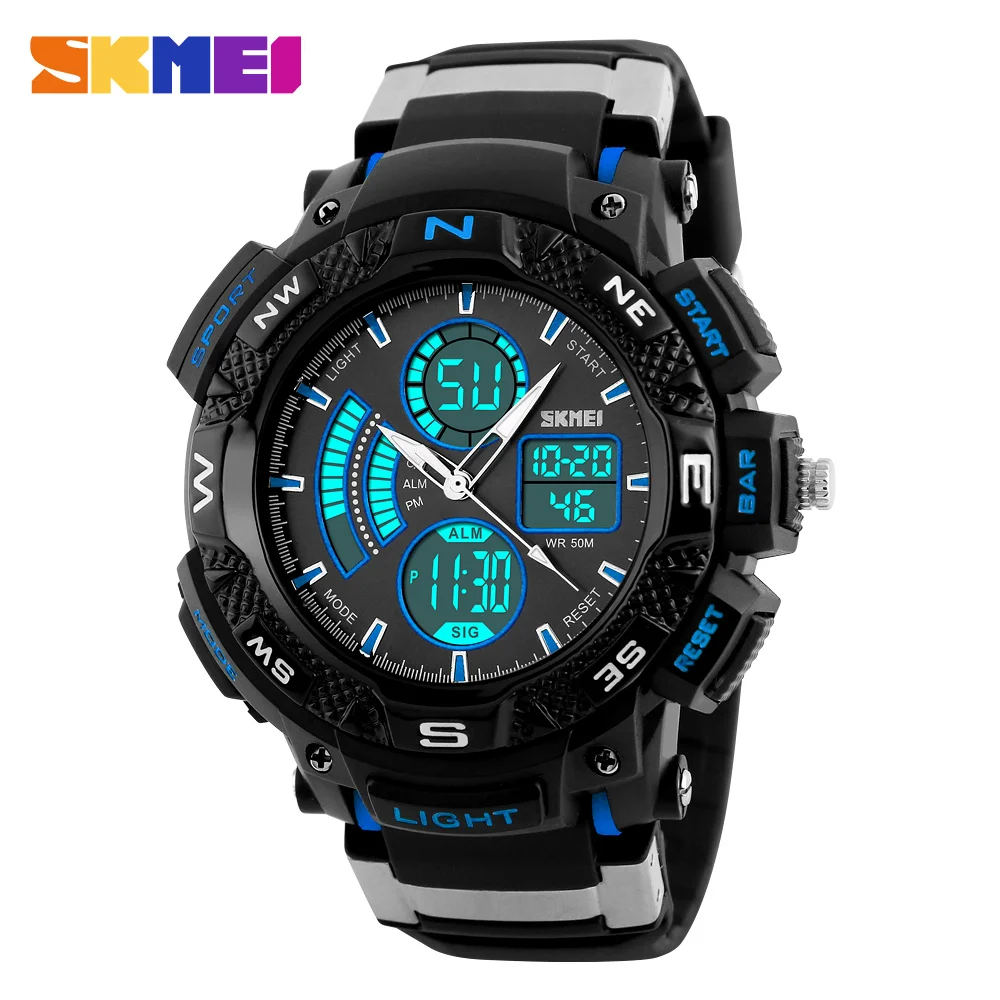 

Skmei New Men Sport Watch Big Dial Digital Watches Double Display Stop Watch Back Light Chronograph Alarm Wristwatch