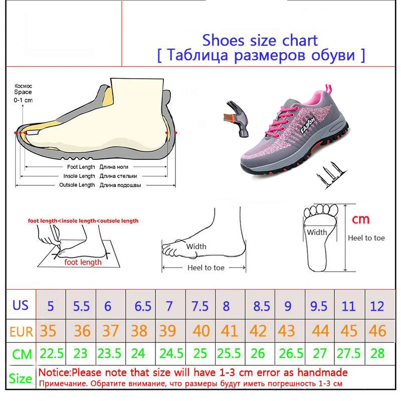 Сталь носком Рабочая Женская рабочая обувь для сетка Для женщин Легкий дышащий материал; Рабочая обувь с резиновой нескользящей подошвой безопасная обувь Размер-40