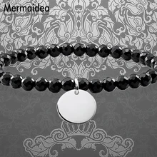 Браслет из бисера ID с бусы из Оникса Серебряный Диск Pulseras 925 пробы серебро модные украшения модный подарок для женщин обувь для девочек