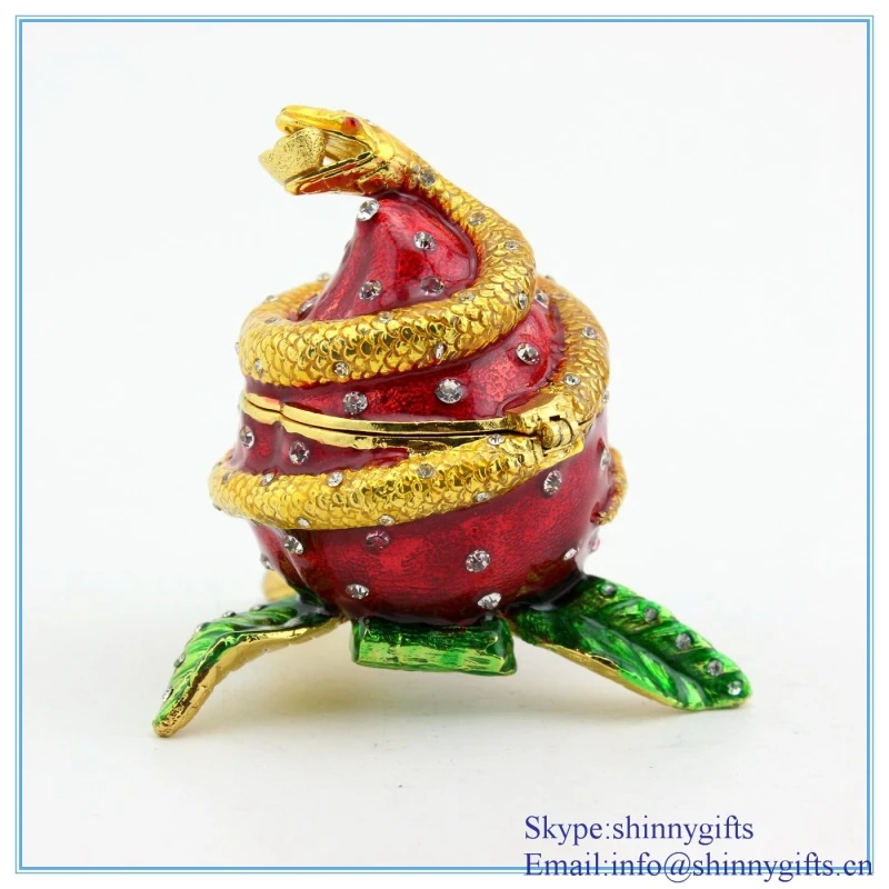 

Novel Snake With Egg Shape Trinket Box Rhinestone Jewelry Box For Earrings