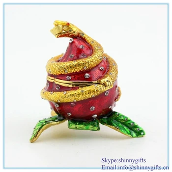 

Novel Snake With Egg Shape Trinket Box Rhinestone Jewelry Box For Earrings