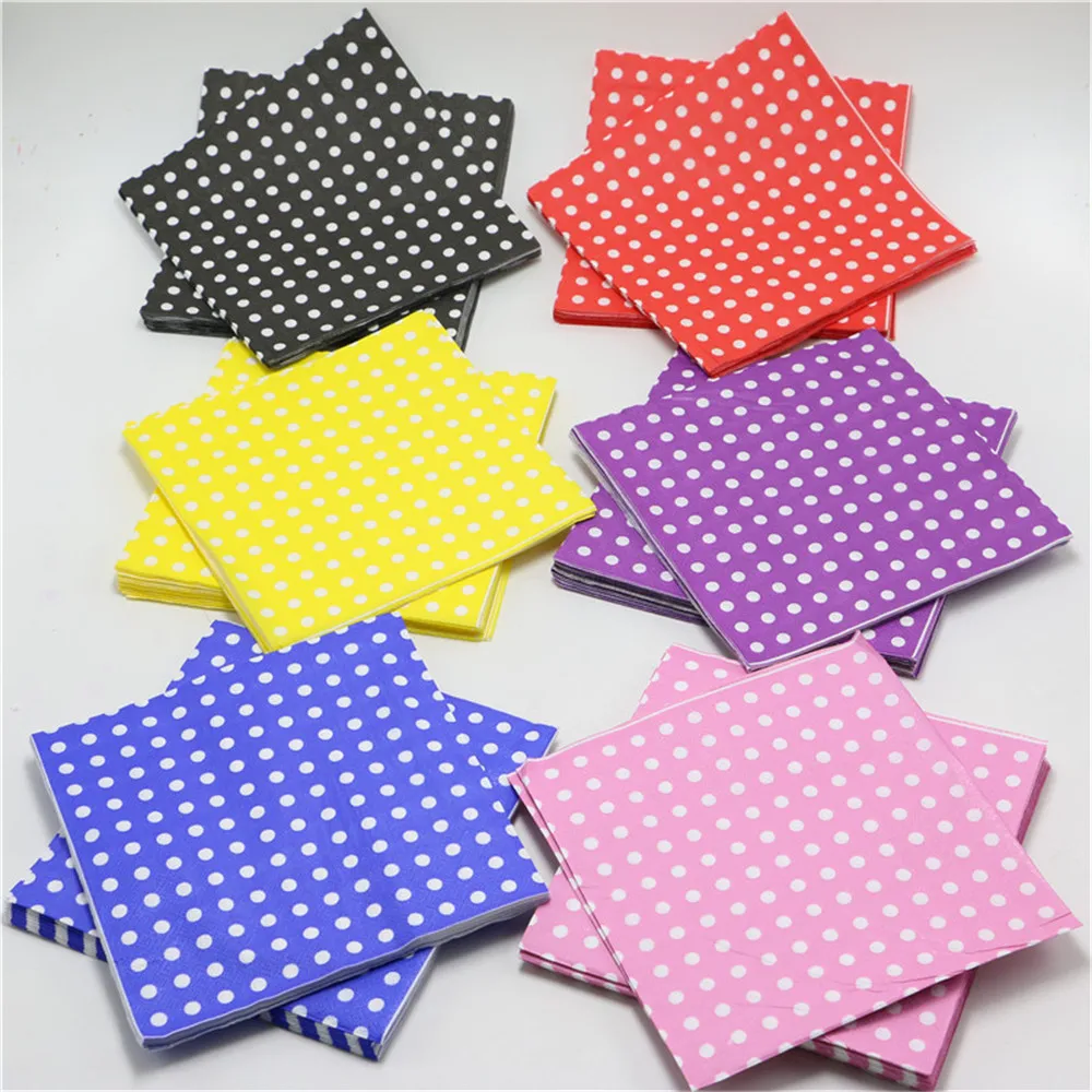 20pc/lot Wedding light blue tissues polka dots towel party pink Red paper napkins happy birthday