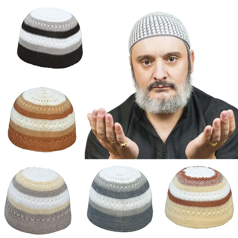 Muslim Men Prayer Hats Beanie Turkish Arabic knitted Hat Crochet Hiking Sun Cap Visor Stylish