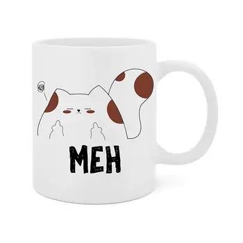 

Meh Unamused Cat 11 Oz White Ceramic Glossy Mug