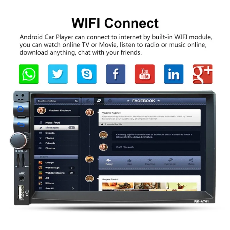 Android 4.4.4 2DIN автомобильный медиаплеер Bluetooth A2DP сенсорный экран Wifi GPS Navi Стерео аудио