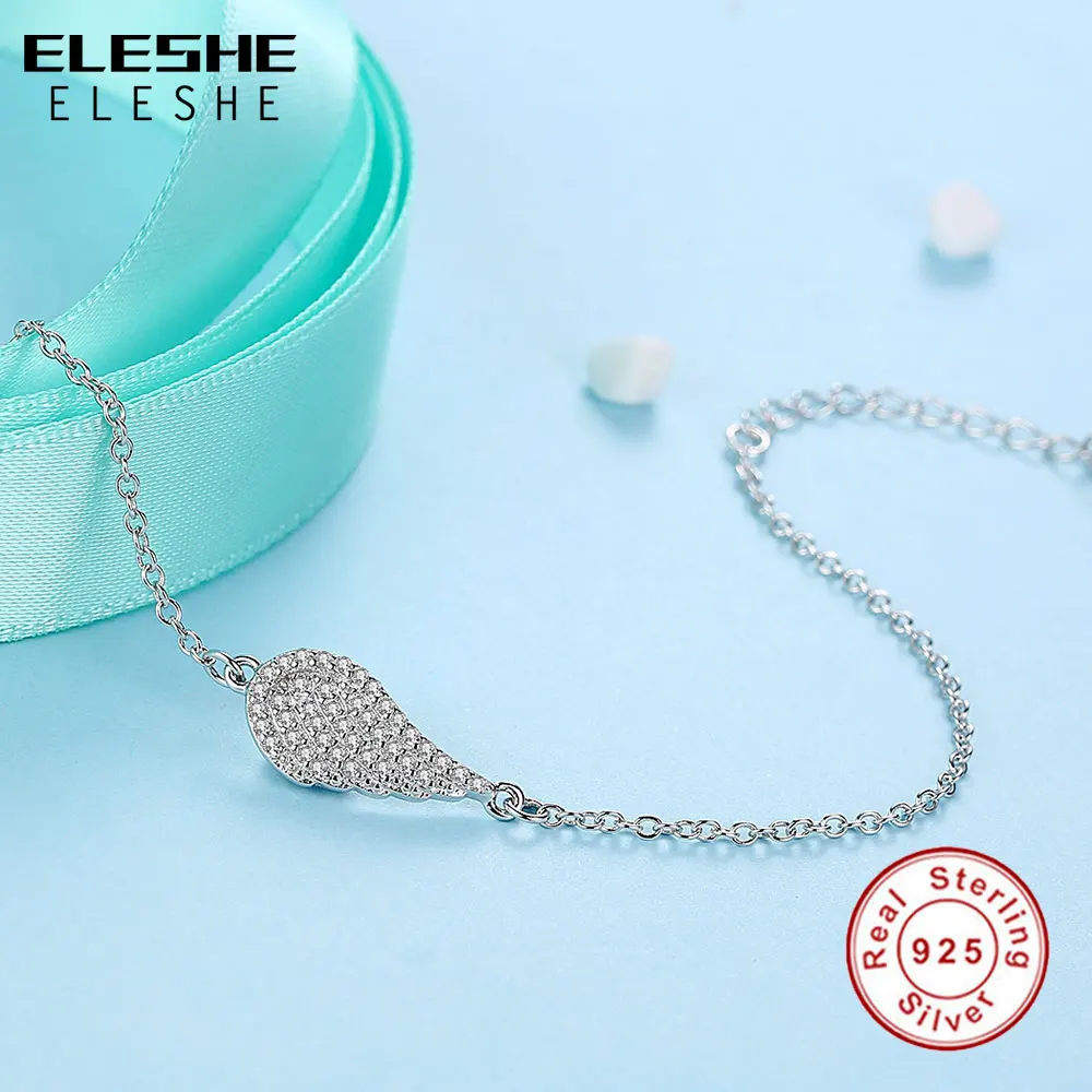 ELESHE Vintage Angel Wings Feather Charm Bracelet Bangle For Women 925 Sterling Silver Chain Bracelet Fashion Jewelry Bijoux
