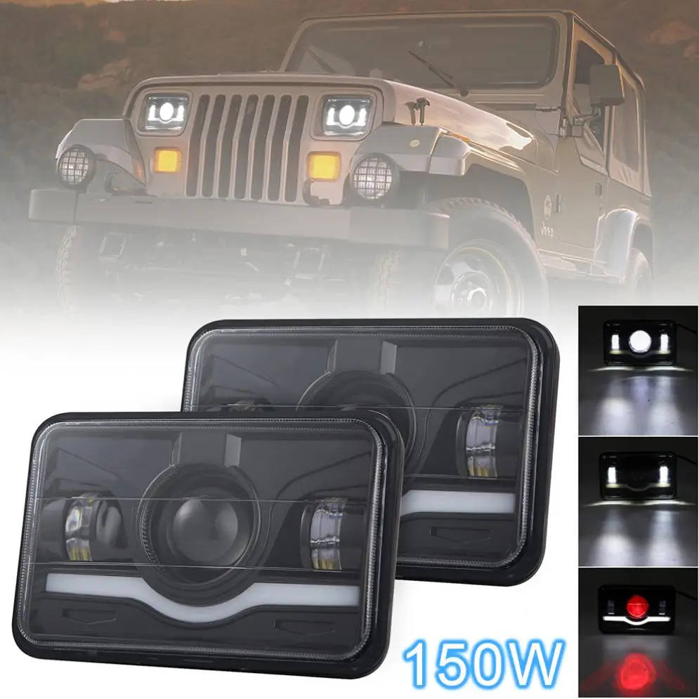 

4 x 6 Inch 150W 15000LM Waterproof LED Car Headlight Hi-Lo Red Day Driving Sealed Beam Light for Off-road Vehicle /Truck / Bus