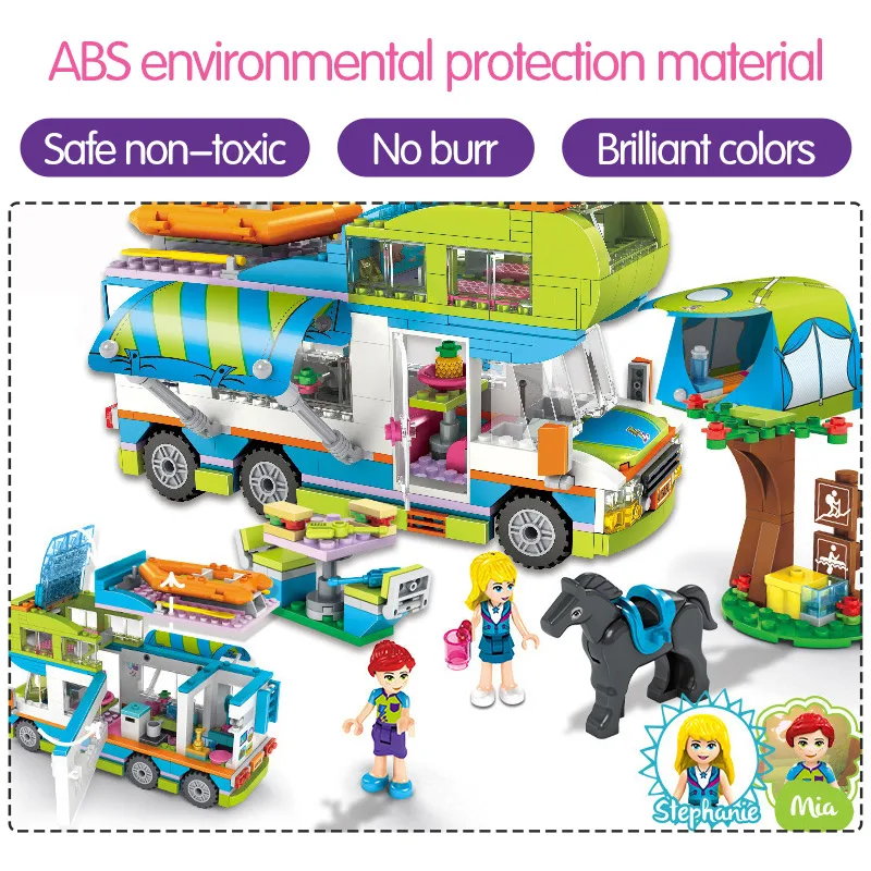 Girl Series Outing Camper Bus Car Girls Compatibie Legoings Building Blocks Toy Kit DIY Educational Christmas Birthday Gifts