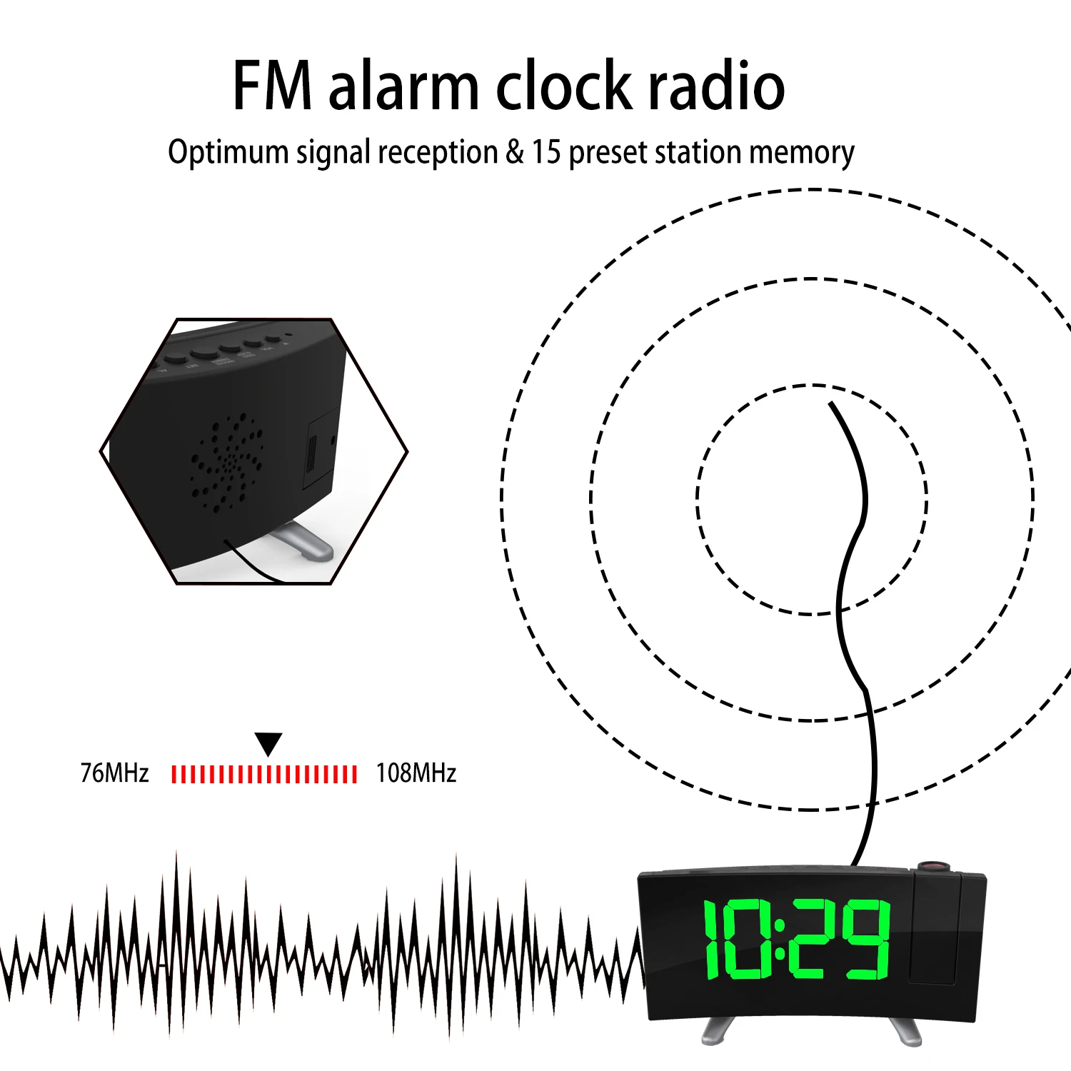 USB кабель для зарядки 180 градусов настольные настенные FM радио часы цифровой радио будильник проекция повтора таймер светодиодный дисплей